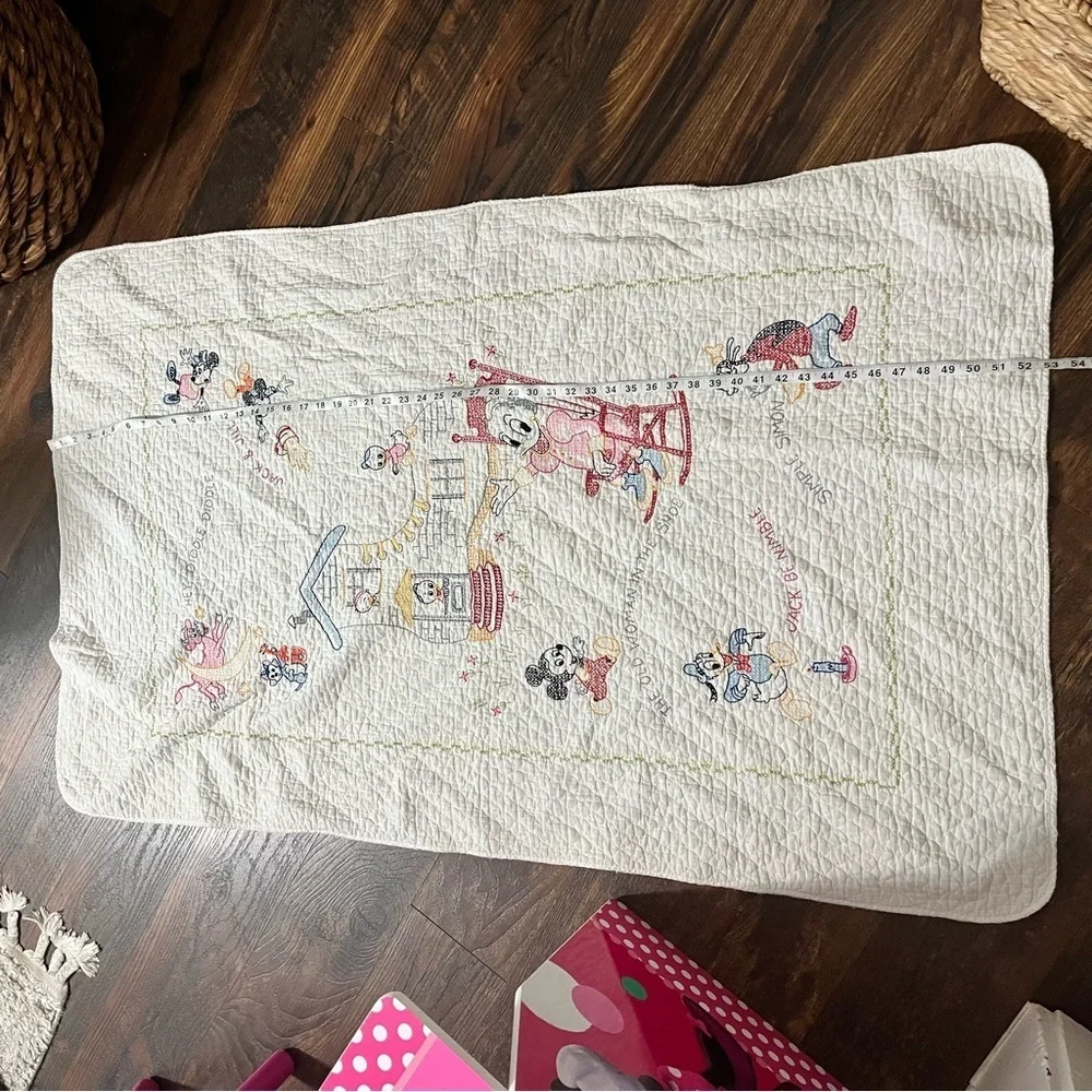 Handmade Cross Stitch Nursery Rhyme Baby Throw Blanket Mickey Mouse 53x33